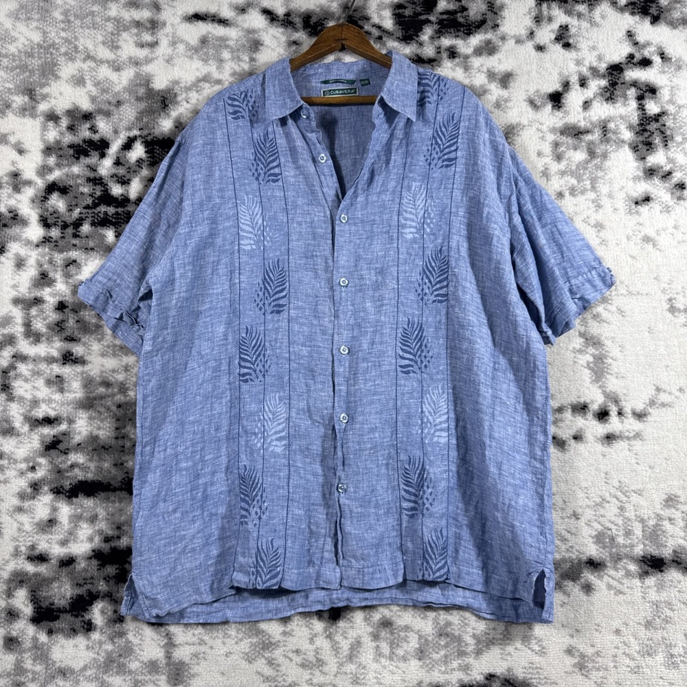 Cubavera Shirt Mens Extra Large Blue Linen Woven Beach‎ Vacation Casual
